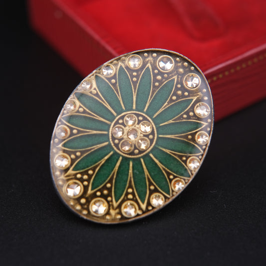 Vintage Catherine Popesco Green Enamel Flower Brooch