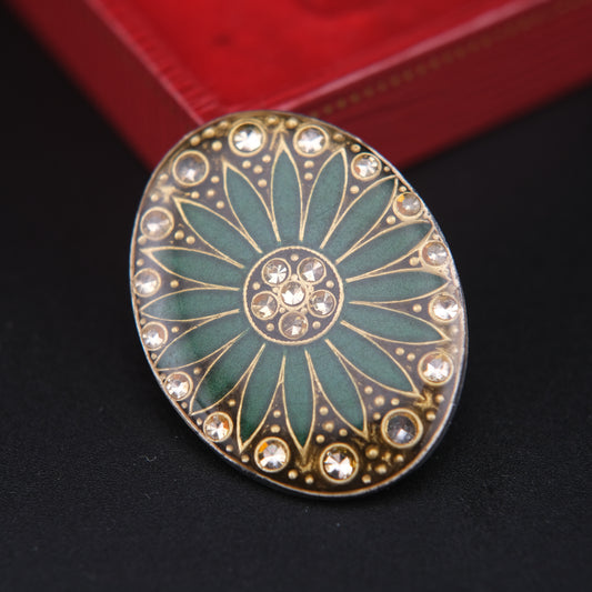 Vintage Catherine Popesco Green Enamel Flower Brooch