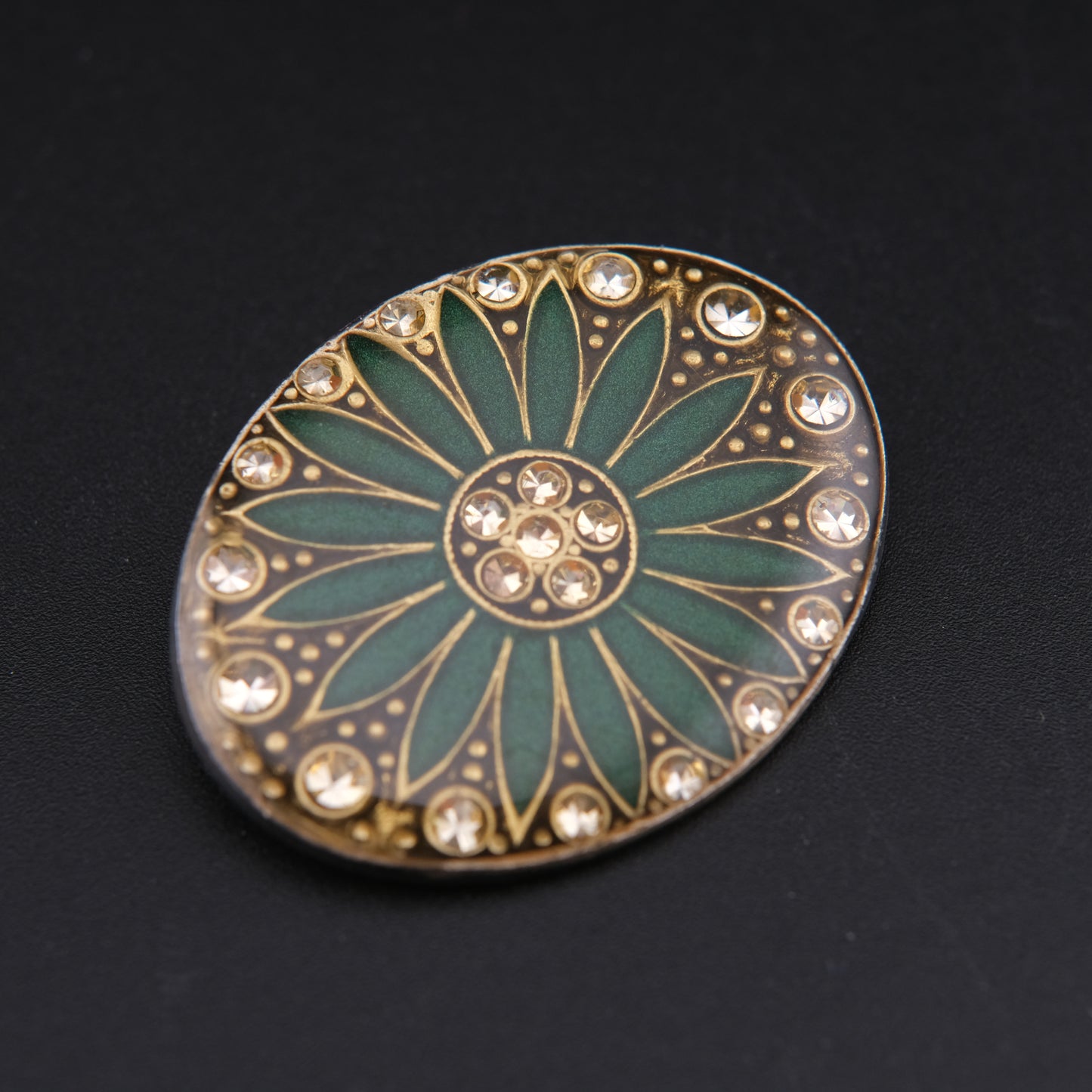 Vintage Catherine Popesco Green Enamel Flower Brooch