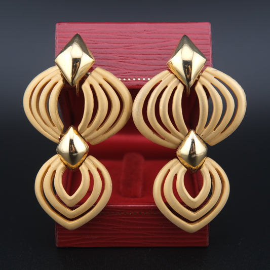 Vintage Signed Hobé Matte & Polished Gold Dangle Drop Earrings