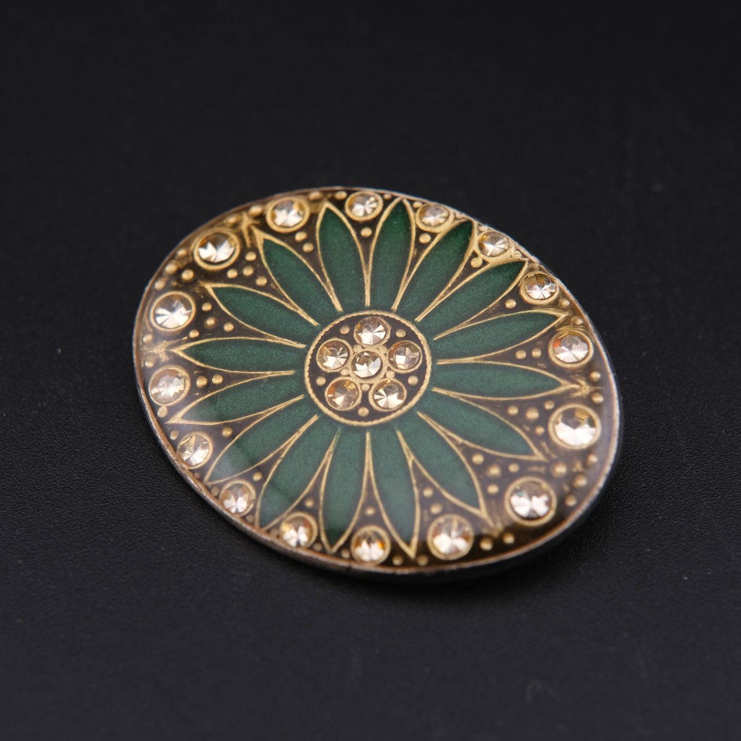 Vintage Catherine Popesco Green Enamel Flower Brooch