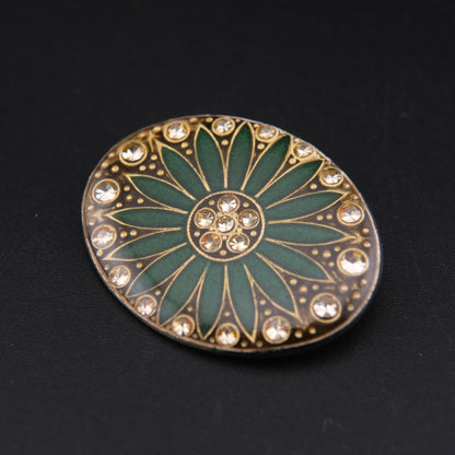Vintage Catherine Popesco Green Enamel Flower Brooch