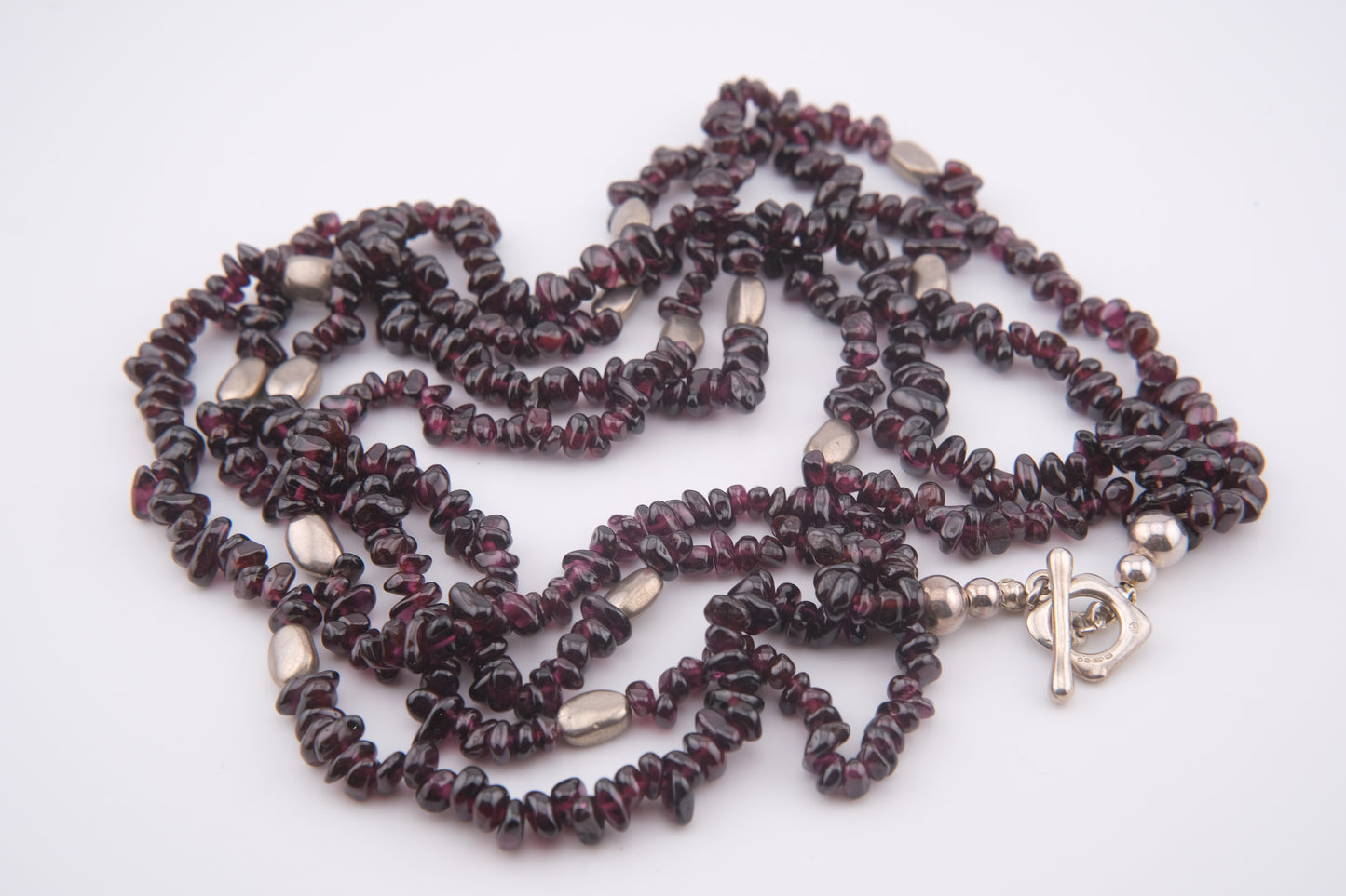 Vintage Mounir London Hallmarked Sterling Silver Garnet Multi-Strand Necklace (1999)