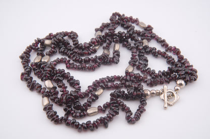 Vintage Mounir London Hallmarked Sterling Silver Garnet Multi-Strand Necklace (1999)