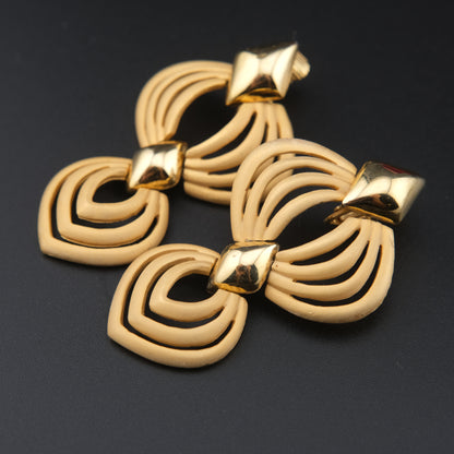 Vintage Signed Hobé Matte & Polished Gold Dangle Drop Earrings