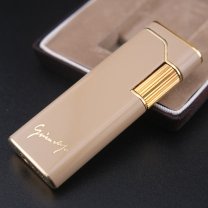 Vintage Givenchy 7000 Butane Lighter – Beige Enamel & Gold-Tone Trim with Signature Case