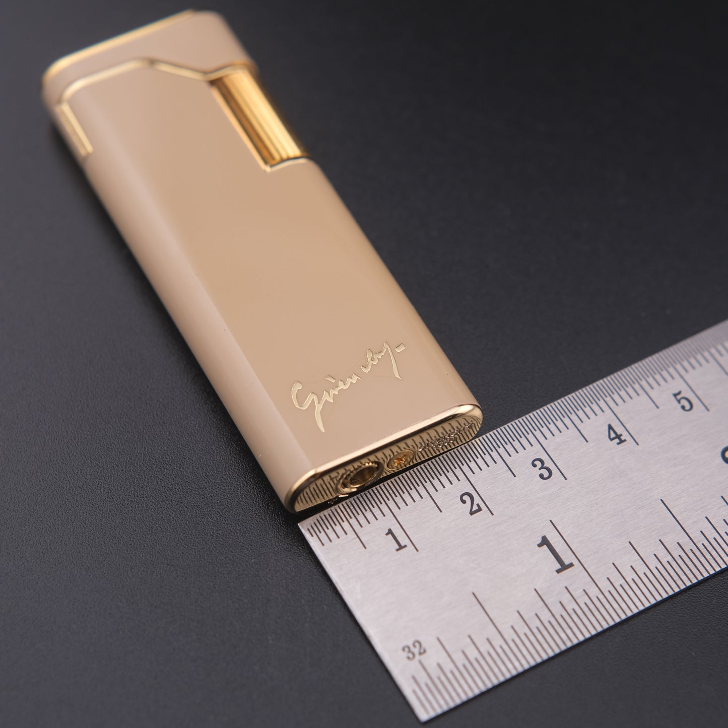 Vintage Givenchy 7000 Butane Lighter – Beige Enamel & Gold-Tone Trim with Signature Case