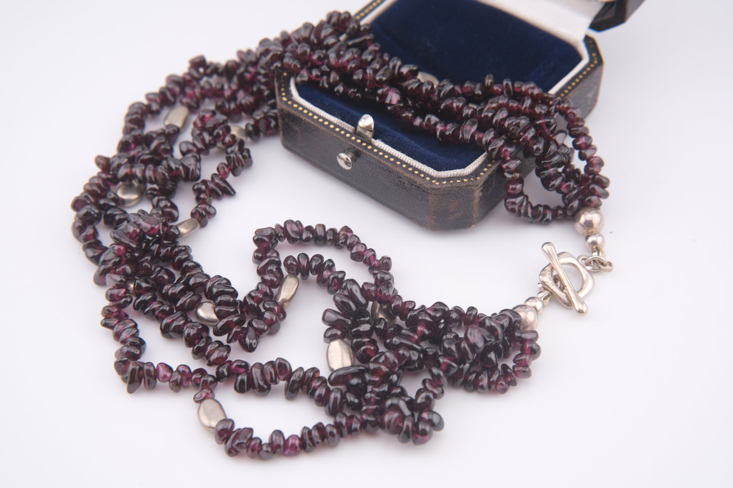Vintage Mounir London Hallmarked Sterling Silver Garnet Multi-Strand Necklace (1999)