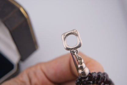 Vintage Mounir London Hallmarked Sterling Silver Garnet Multi-Strand Necklace (1999)