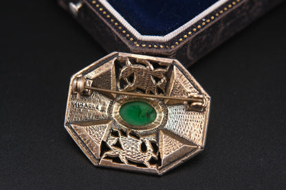 Rare Vintage Miracle Brooch – Medieval Dragon & Celtic Design with Green Glass