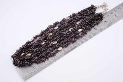 Vintage Mounir London Hallmarked Sterling Silver Garnet Multi-Strand Necklace (1999)