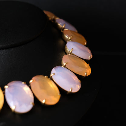 Vintage J.Crew Faceted Opalescent Glass Statement Collar Necklace – Chunky Gold-Tone Choker