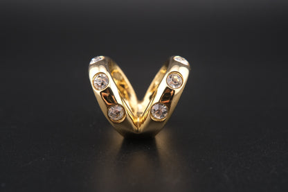 Vintage Malka Paris Gold-Tone Crystal Scarf Ring – French Design Statement Accessory