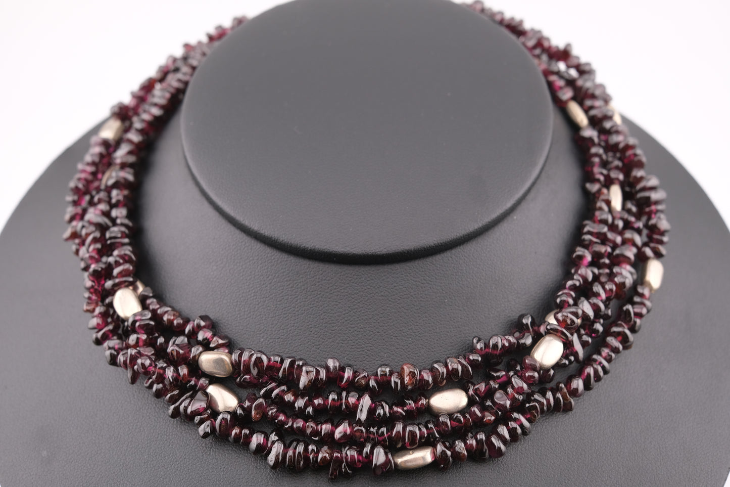 Vintage Mounir London Hallmarked Sterling Silver Garnet Multi-Strand Necklace (1999)