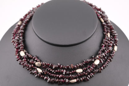 Vintage Mounir London Hallmarked Sterling Silver Garnet Multi-Strand Necklace (1999)