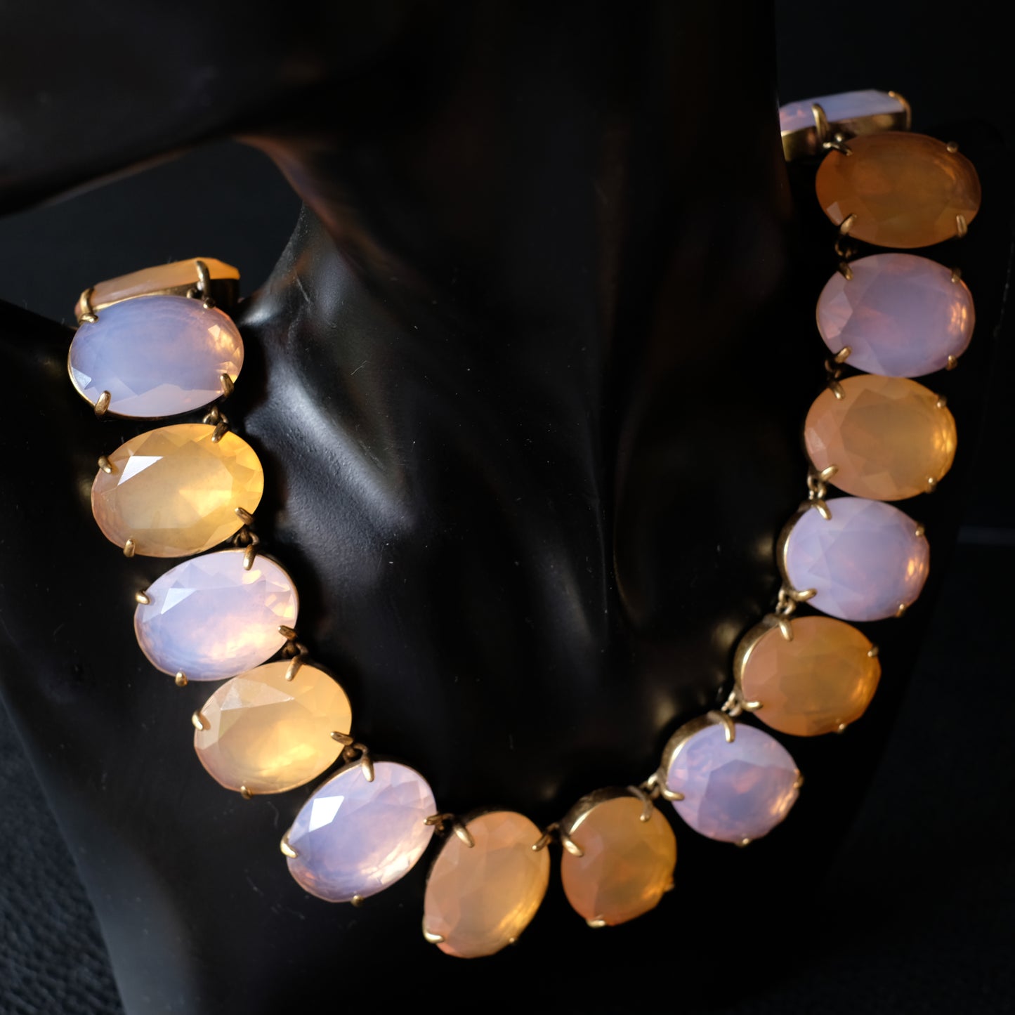 Vintage J.Crew Faceted Opalescent Glass Statement Collar Necklace – Chunky Gold-Tone Choker