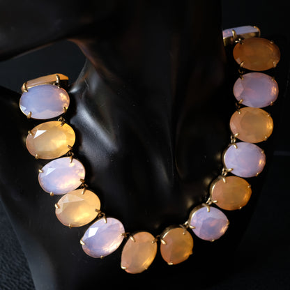 Vintage J.Crew Faceted Opalescent Glass Statement Collar Necklace – Chunky Gold-Tone Choker
