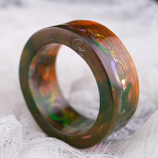 ❤️ Christian Lacroix Acrylic Chain Bangle Bracelet – Green Orange Lucite, Chunky Sculptural 1990s