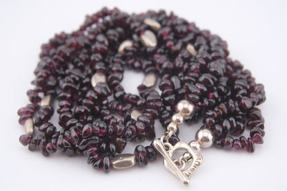 Vintage Mounir London Hallmarked Sterling Silver Garnet Multi-Strand Necklace (1999)