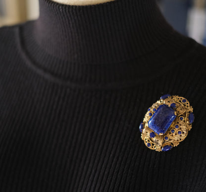 ❤️Vintage Ornate Blue Glass Filigree Brooch / Pendant – West Germany