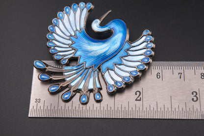 Vintage David-Andersen Sterling Silver & Enamel Bird Brooch – Norway, Blue Guilloché