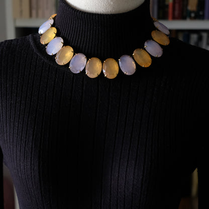 Vintage J.Crew Faceted Opalescent Glass Statement Collar Necklace – Chunky Gold-Tone Choker