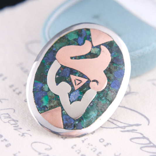 ❤️ Vintage Taxco Mexico Metales Casados Sterling Silver Inlay Pendant Brooch