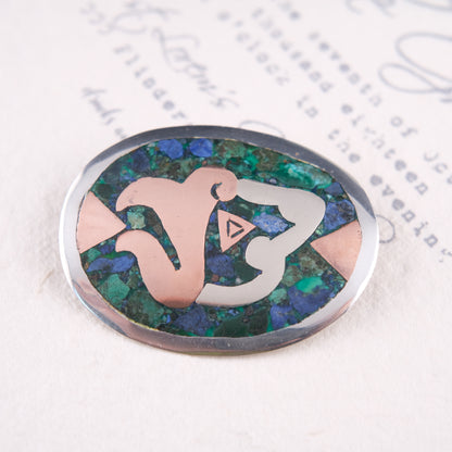 ❤️ Vintage Taxco Mexico Metales Casados Sterling Silver Inlay Pendant Brooch