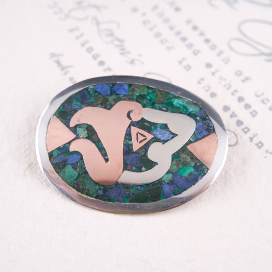❤️ Vintage Taxco Mexico Metales Casados Sterling Silver Inlay Pendant Brooch