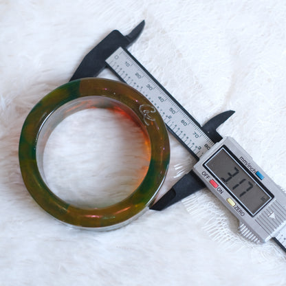 ❤️ Christian Lacroix Acrylic Chain Bangle Bracelet – Green Orange Lucite, Chunky Sculptural 1990s
