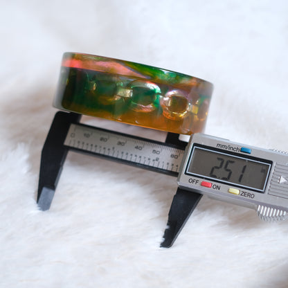 ❤️ Christian Lacroix Acrylic Chain Bangle Bracelet – Green Orange Lucite, Chunky Sculptural 1990s