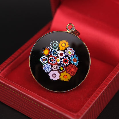 1960s AMV Italian Millefiori Art Glass Sterling Silver Pendant (Pendant Only)