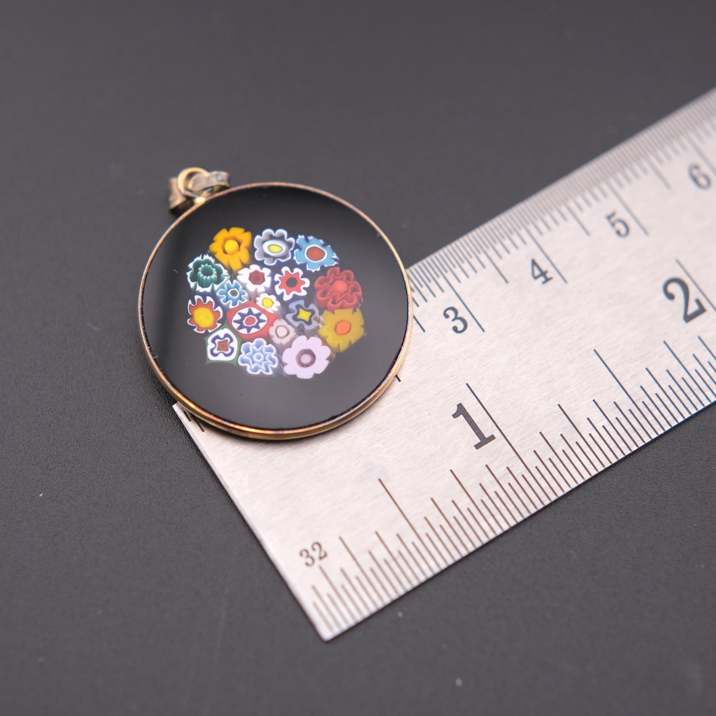 1960s AMV Italian Millefiori Art Glass Sterling Silver Pendant (Pendant Only)