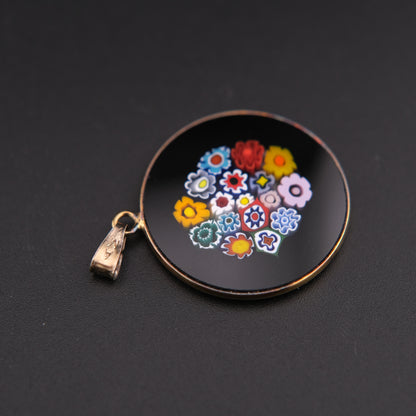 1960s AMV Italian Millefiori Art Glass Sterling Silver Pendant (Pendant Only)