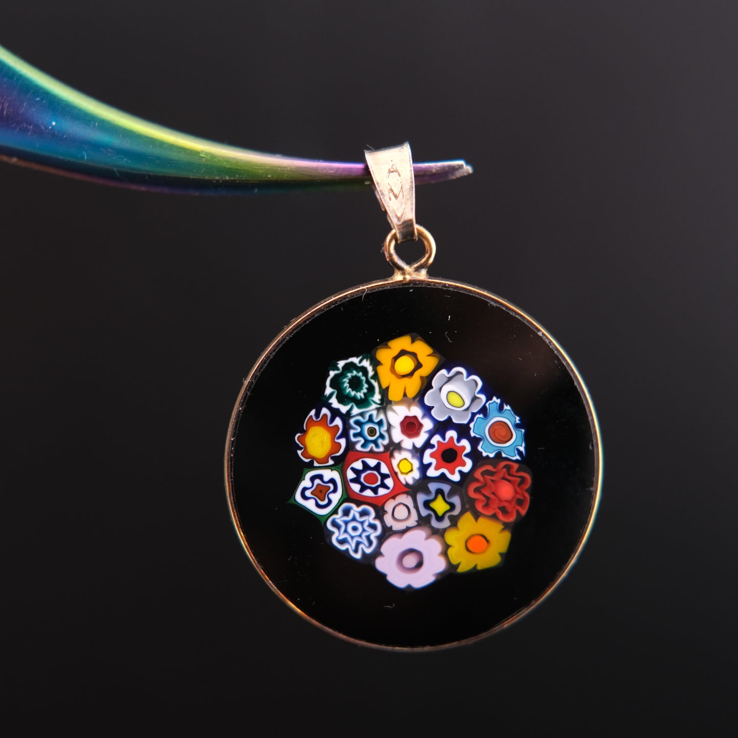 1960s AMV Italian Millefiori Art Glass Sterling Silver Pendant (Pendant Only)