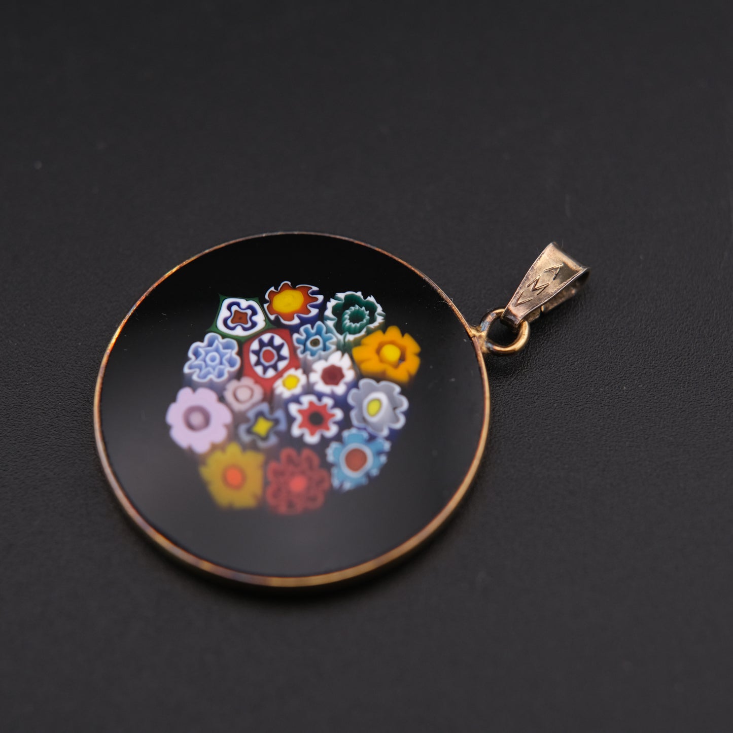 1960s AMV Italian Millefiori Art Glass Sterling Silver Pendant (Pendant Only)