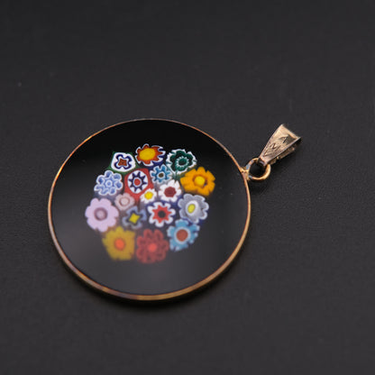 1960s AMV Italian Millefiori Art Glass Sterling Silver Pendant (Pendant Only)