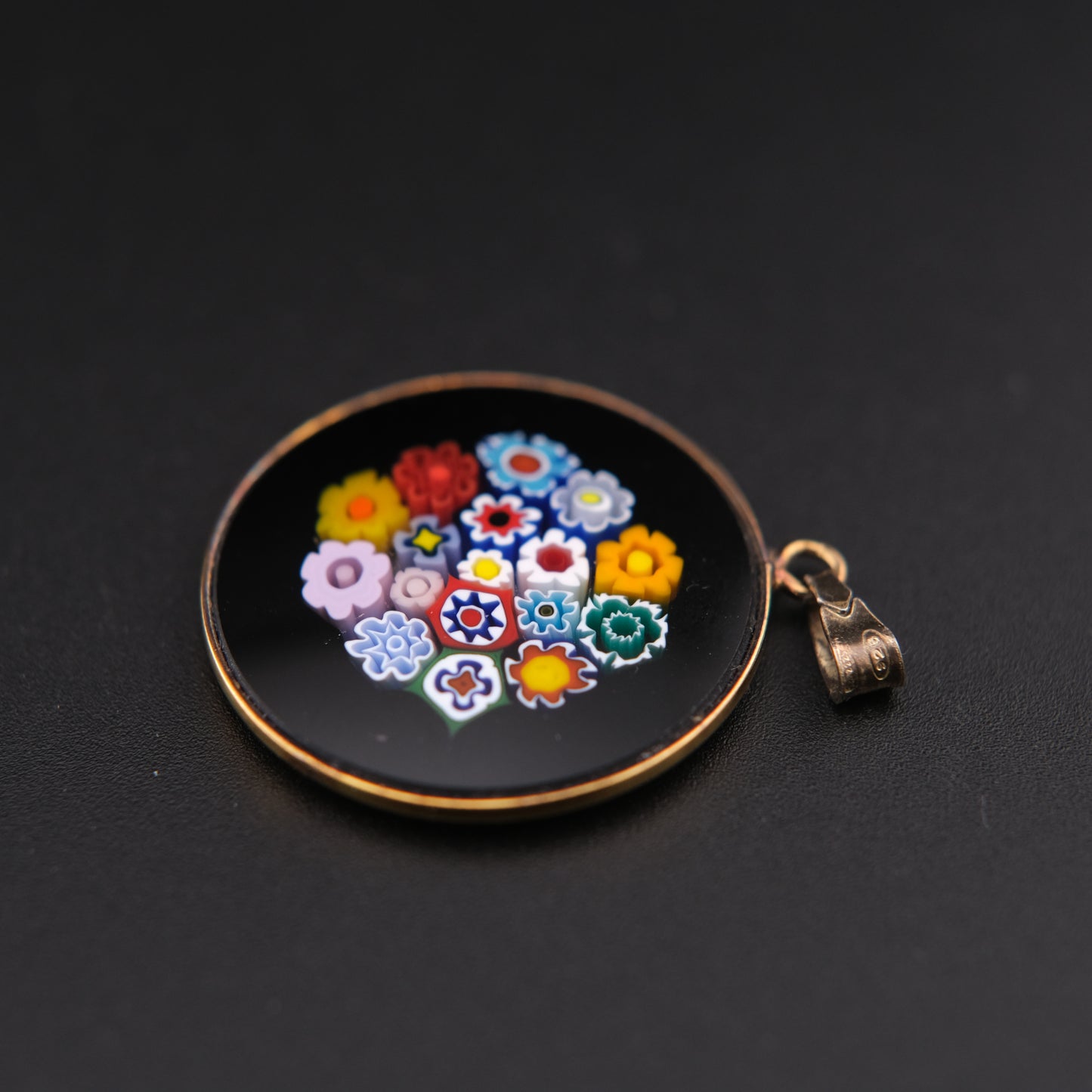 1960s AMV Italian Millefiori Art Glass Sterling Silver Pendant (Pendant Only)