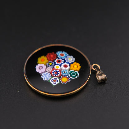 1960s AMV Italian Millefiori Art Glass Sterling Silver Pendant (Pendant Only)
