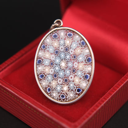 Vintage 800 Silver Millefiori Art Glass Pendant (No Chain)