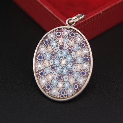 Vintage 800 Silver Millefiori Art Glass Pendant (No Chain)