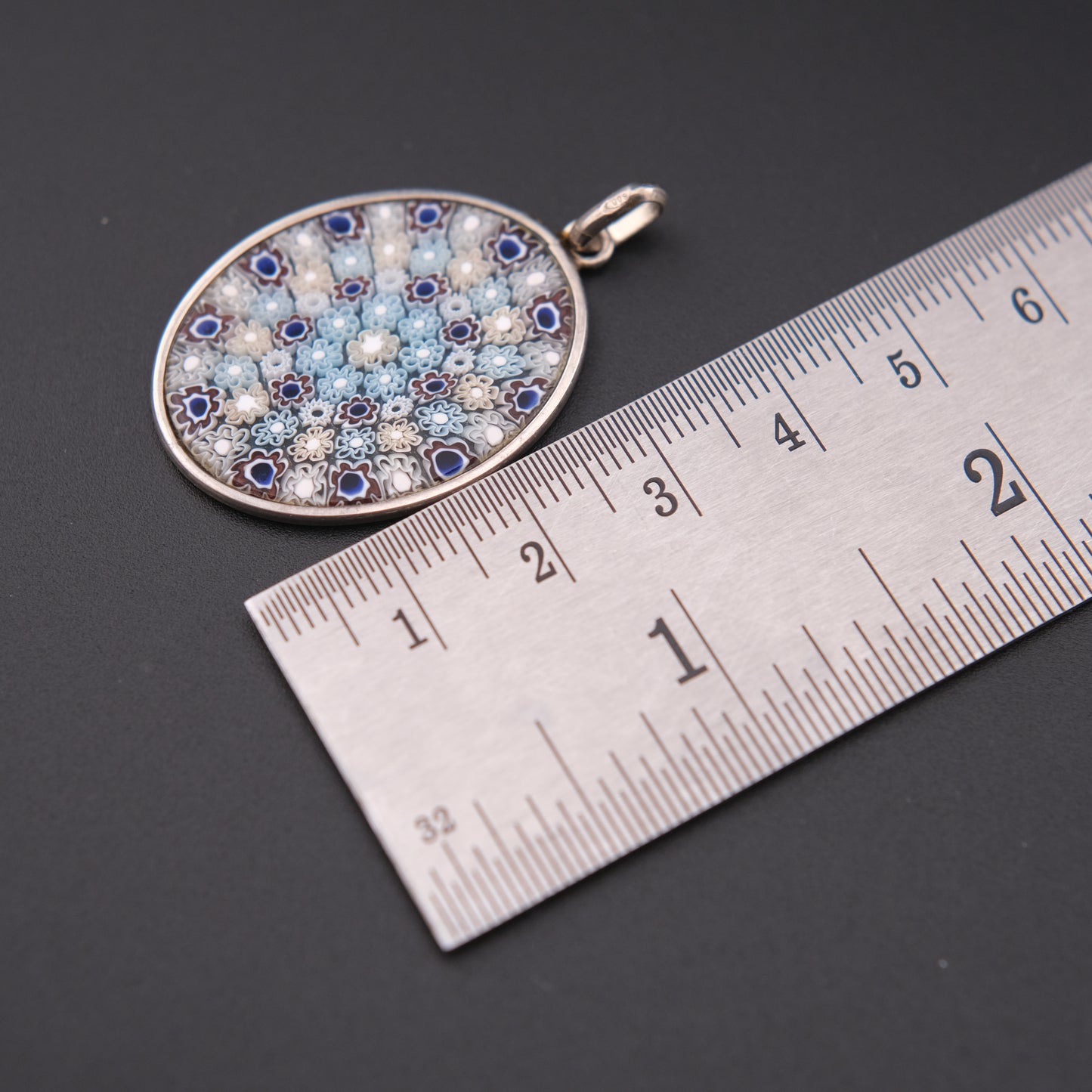 Vintage 800 Silver Millefiori Art Glass Pendant (No Chain)