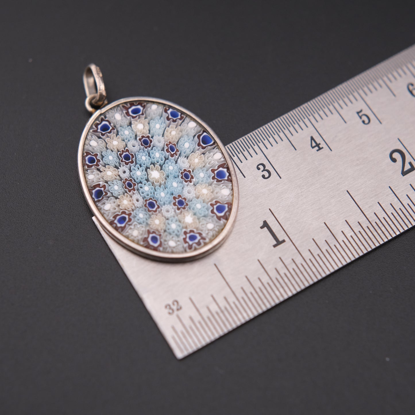 Vintage 800 Silver Millefiori Art Glass Pendant (No Chain)