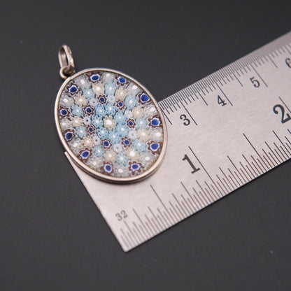 Vintage 800 Silver Millefiori Art Glass Pendant (No Chain)