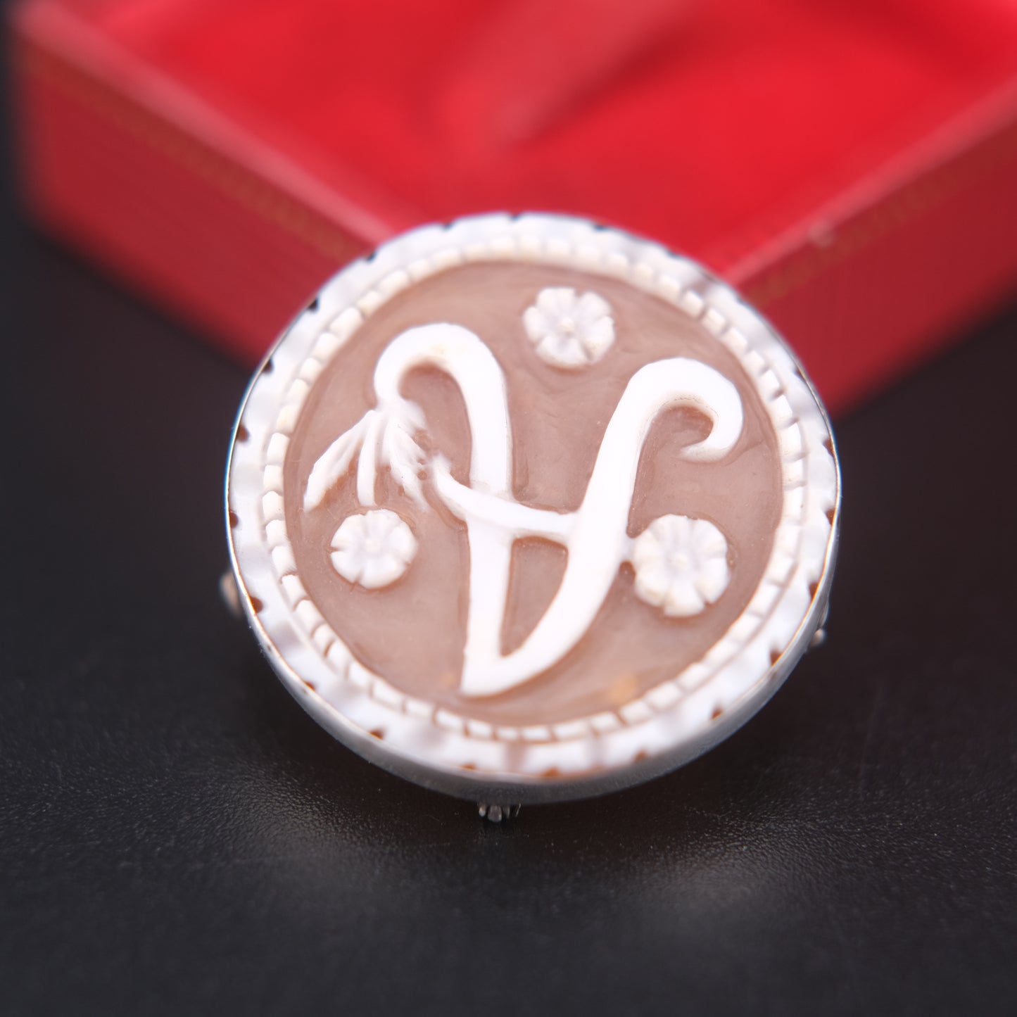 Vintage Italian Shell Cameo Pendant & Brooch – Hand Carved Monogram “A” – Sterling Silver 925 – Torre del Greco Tradition