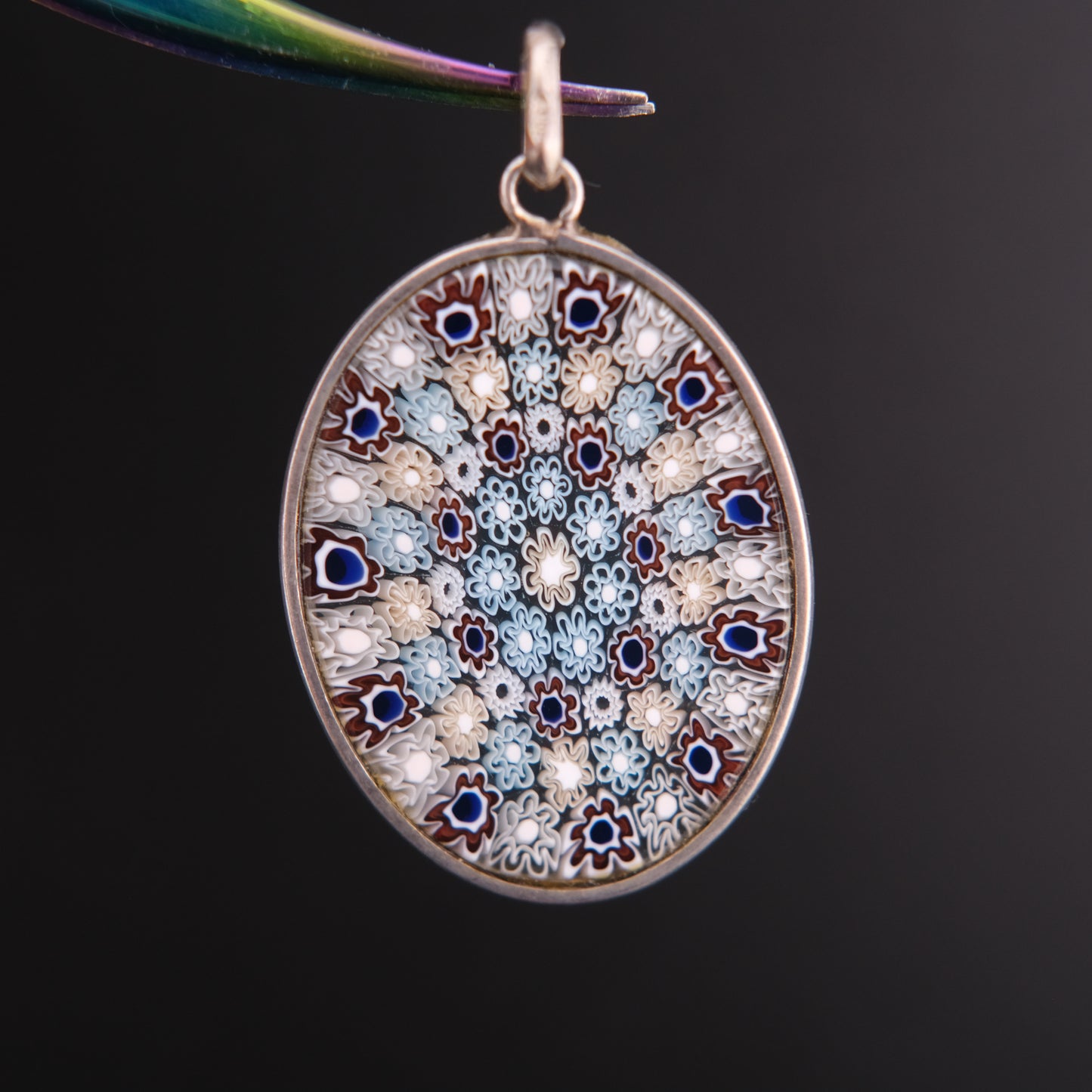 Vintage 800 Silver Millefiori Art Glass Pendant (No Chain)