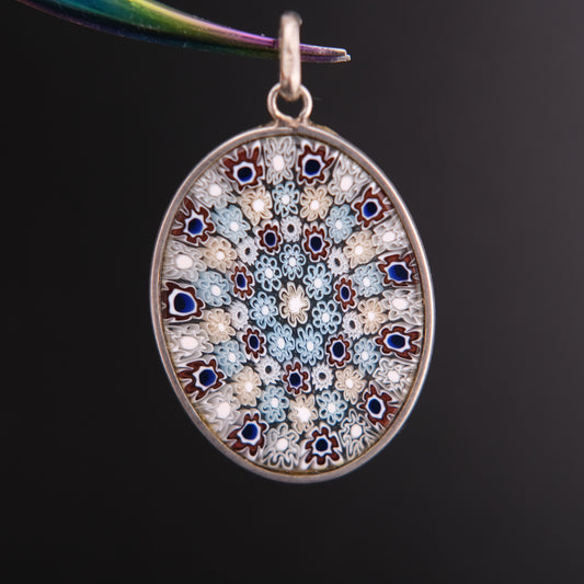 Vintage 800 Silver Millefiori Art Glass Pendant (No Chain)
