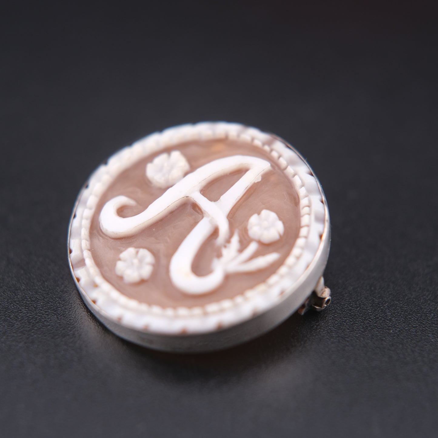 Vintage Italian Shell Cameo Pendant & Brooch – Hand Carved Monogram “A” – Sterling Silver 925 – Torre del Greco Tradition