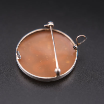 Vintage Italian Shell Cameo Pendant & Brooch – Hand Carved Monogram “A” – Sterling Silver 925 – Torre del Greco Tradition