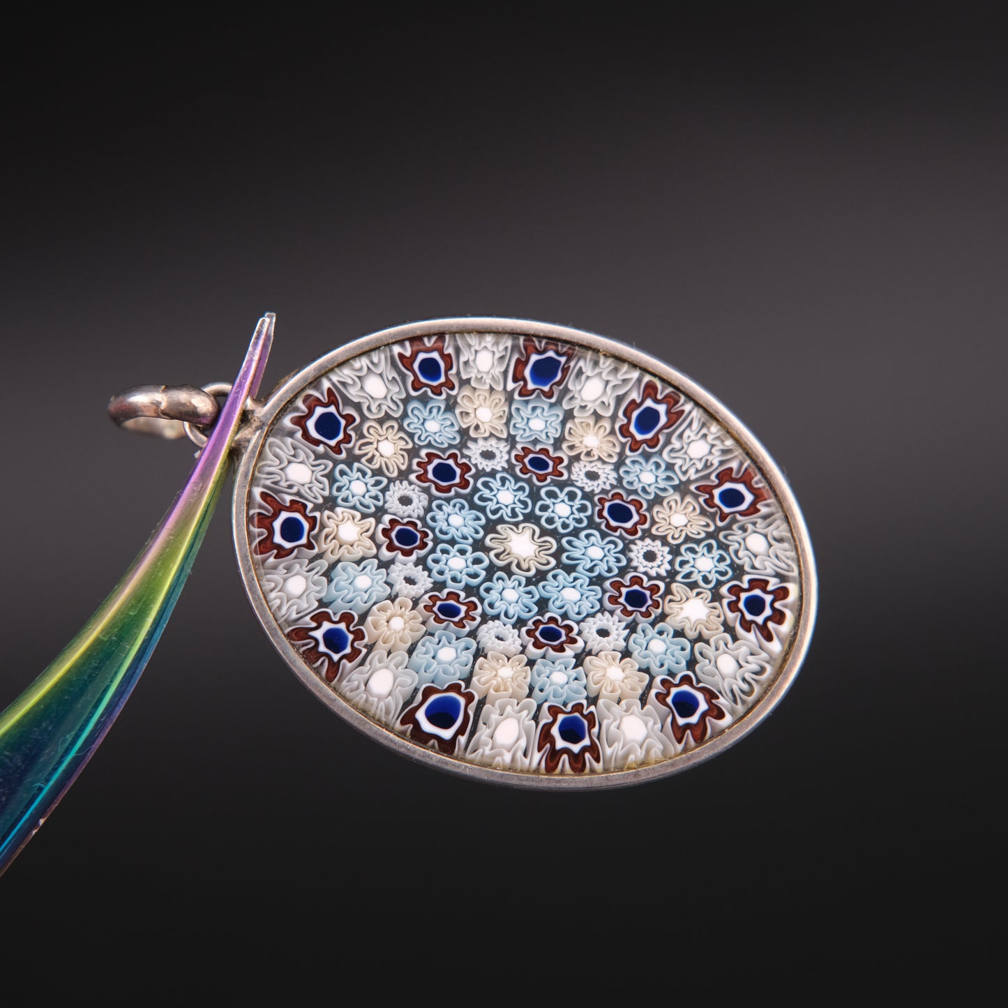 Vintage 800 Silver Millefiori Art Glass Pendant (No Chain)